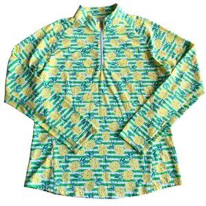 Sport Haley Long Sleeve Mock Neck Top, Mesh Arms, Pineapple Print - Size Large